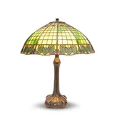Handel, Teroca Table Lamp, overlaid slag glass, patinated metal, stamped 'HANDEL PAT'D