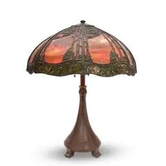 Sunset Table Lamp by Handel, slag glass, patinated metal, sold Jul 2025