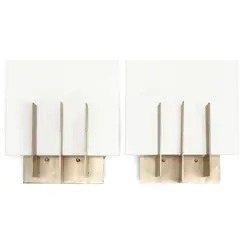 Maison Desny, Pair of Sconces, steel, with later square milk glass panels, one sconce stamped '2', the other stamped '6'