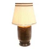 Egyptian Revival, Table Lamp, patinated metal, wood base, pleated fabric shade