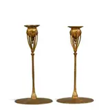 Tiffany Studios, Pair of Candlesticks, gilt-bronze with intaglio finish, each stamped 'TIFFANY STUDIOS NEW YORK 1210'