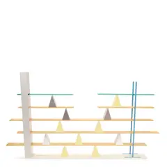 Andrea Branzi, Rare and Early Gritti Bookcase, for Memphis Milano, laminate over wood, maple, enameled steel, glass, aluminum over wood