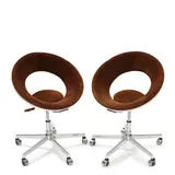 Ricardo Fasanello, Pair of Anel Office Chairs, suede, cast resin, steel, plastic, each chair with maker's mark on back of seat back