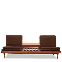 Hans Olsen, TV 161 Modular Bench / Sofa, for Bramin, teak, woven grass, upholstery