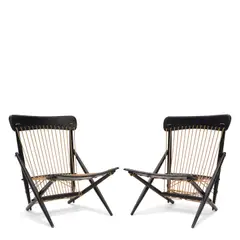 Maruni, Pair of Lounge Chairs, ebonized wood, rope, each with oval Maruni metal tag on backside of chairs