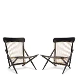 Maruni, Pair of Lounge Chairs, ebonized wood, rope, each with oval Maruni metal tag on backside of chairs