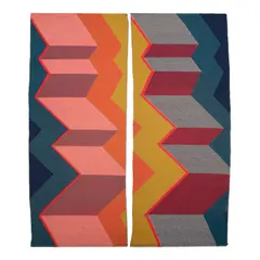 American Diptych (Tapestries) by Charlotte Funk, woven wool, each with two metal mounting rods, sold Jul 2025