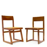 Companion Pair of Chairs by Pierre Jeanneret, teak, cane, painted marks 'PSA, sold Jul 2025