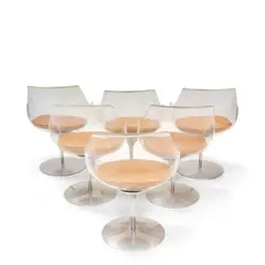 Set of Six Champagne Dining Chairs by Erwine & Estelle Laverne, plexiglass, aluminum, faux leather, sold Jul 2025