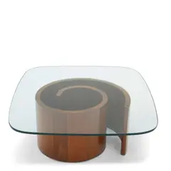 Snail Coffee Table by Vladimir Kagan, for Selig, walnut, glass, sold Jul 2025