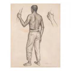 Juan O'Gormann, Study for 'Retablo de la Revolucion' Mural at Chapultepec Castle (Man Holding Beam)
