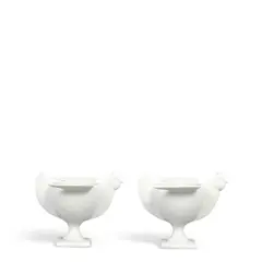 Pair of Le Coquetier (Egg Holders) by François-Xavier Lalanne, porcelain, signed 'LALANNE FRANCE' with Porcelain de Paris mark on underside of base, offered Jul 2025