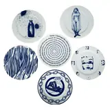 Various Artists, Santa Monica Museum of Art 20th Anniversary Plates Set (Six Plates), blue screenprint on glazed porcelain