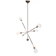 Apparatus, Highwire Tandem Large Light Fixture, fabricated in Manhattan, patinated brass, black suede, with Apparatus sticker on inside of ceiling cap