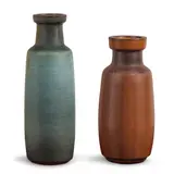 Harrison McIntosh, Two Cylindrical Vases, glazed stoneware, each with stamped artist's chop mark and studio sticker on underside