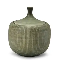 Striped Lidded Jar by Harrison McIntosh, glazed stoneware, sold Jul 2025