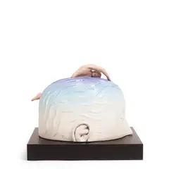 Verne Funk, Swimming A-Head, glazed ceramic, laminated wood, incised 'Funk'