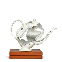 Irvin Tepper, Teapot, unglazed porcelain on wood base