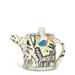 Roy de Forest and Sandy Simon, Teapot, glazed earthenware, incised 'S Simon 3-85' on underside