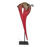William Morris, Red Animal Pin, blown glass, with metal stand, etched 'William Morris 01' on backside