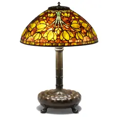 Tiffany Studios, Dichroic Crocus Table Lamp, leaded glass, patinated bronze
