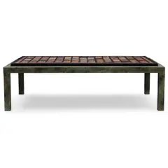 William Haines, Custom Coffee Table, specimen marble, patinated green metal