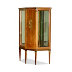 Illuminated Marquetry Vitrine by Maurice Dufrène, fruitwood, ebonized wood, inlaid pewter, glass, mirrored glass, mother-of-pearl, sold Mar 2025