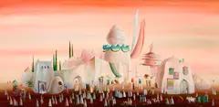 Gilbert Adrian, Imaginary African Village, oil on canvas