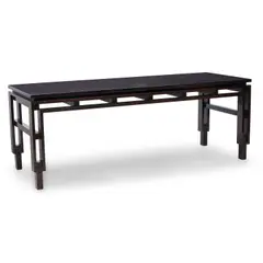 Custom Sofa Table by William Haines, 'tortoiseshell' spotted leather, mahogany, sold Mar 2025