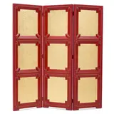 Peter Schifando & Co., Custom Three Panel Floor Screen, embossed, tooled and gilded leather, brass nail head trim