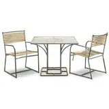 Walter Lamb, Table and Two Armchairs, bronze tubing, vinyl, acrylic