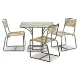 Walter Lamb, Table and Three Side Chairs, bronze tubing, vinyl, acrylic