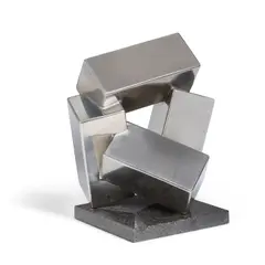 Jacques Schnier, Model for Four Cuboids on Three Points V, stainless steel on granite base, etched 'JACQUES SCHNIER 2/2 1984', titled, dated and inscribed on artist's label on underside of base