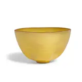 Rectangular Pinched Bowl by Gertrud and Otto Natzler, yellow glazed earthenware, signed 'NATZLER', sold Mar 2025