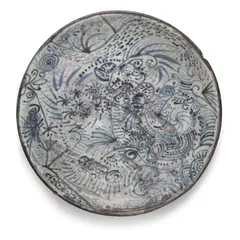 Henry Takemoto, Charger, glazed and painted stoneware, signed and dated 'TAKEMOTO 60' on the underside