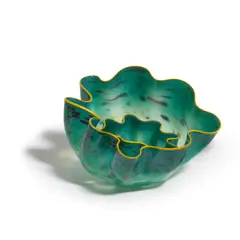 Dale Chihuly, Two Piece Seagreen Macchia With Yellow Lip Wrap, for Portland Press, blown glass, incised 'Chihuly' and 'PP05', together with Plexiglass case