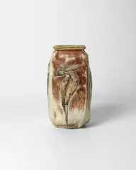 Vase by Martin Brothers, stoneware, of square section form, decorated on each side with a large stork, incised '10-1901, Martin Bros London & Sou, sold Jun 2025