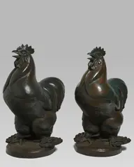 Wheeler Williams, Pair of Roosters, patinated bronze, each signed in the maquette 'Wheeler Williams 1932'