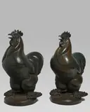 Wheeler Williams, Pair of Roosters, patinated bronze, each signed in the maquette 'Wheeler Williams 1932'