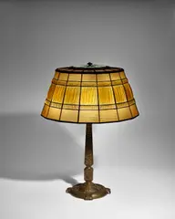 'Linenfold' Table Lamp by Tiffany Studios, leaded frosted glass, patinated bronze, shade stamped 'TIFFANY STUDIOS NY 1952 PAT APPLD FOR', base stamped 'TIFFANY STU, sold Jun 2025