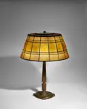 'Linenfold' Table Lamp by Tiffany Studios, leaded frosted glass, patinated bronze, shade stamped 'TIFFANY STUDIOS NY 1952 PAT APPLD FOR', base stamped 'TIFFANY STU, sold Jun 2025