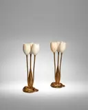 Albert Cheuret, Pair of 'Tulip' Table Lamps, gilt bronze, carved alabaster