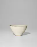 Lucie Rie, Conical Bowl, stoneware, white glaze with a manganese rim, impressed with artist's monogram