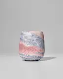 Lucie Rie, Vase, stoneware with a spiraling pink and pale blue volcanic glaze, impressed with artist's monogram