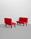 Pair of Banquettes by Pierre Jeanneret, teak, fabric upholstery, offered Jun 2025