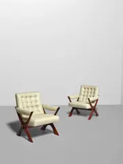 Rare Pair of 'Condor' Armchairs by Fredrik Schriever-Abeln, for Orebro Glas, stained ash, leather, offered Jun 2025