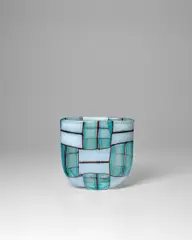 Rare Parabolici Vase by Ercole Barovier, for Barovier & Toso, alternating glass tessere of pale green and opalescent white edged in amethyst, sold Jun 2025