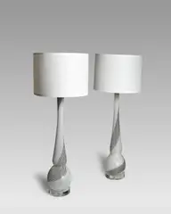 Pair of Monumental 'Bianca e Nero' Table Lamps by Dino Martens, for Aureliano Toso, mezza filigrana glass, with decal distributor label 'Balboa' and paper label '418/3991 Made in Italy, offered Jun 2025