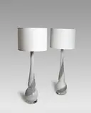 Pair of Monumental 'Bianca e Nero' Table Lamps by Dino Martens, for Aureliano Toso, mezza filigrana glass, with decal distributor label 'Balboa' and paper label '418/3991 Made in Italy, offered Jun 2025