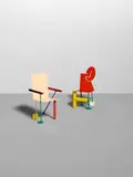 Peter Shire, Two Chairs, enameled steel, painted mark 'L
